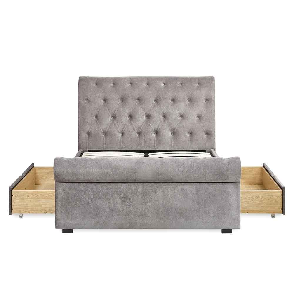 Rahela Fabric Double Bed with 2 Drawers in Grey