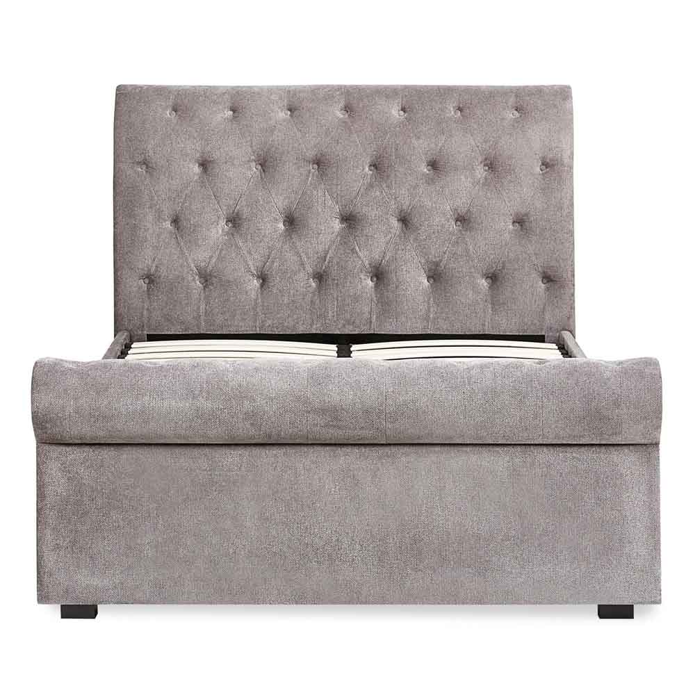 Rahela Fabric Double Bed with 2 Drawers in Grey