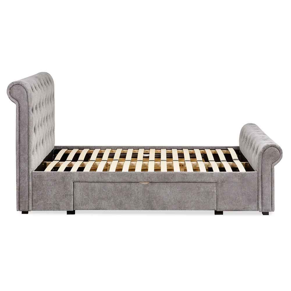 Rahela Fabric Double Bed with 2 Drawers in Grey