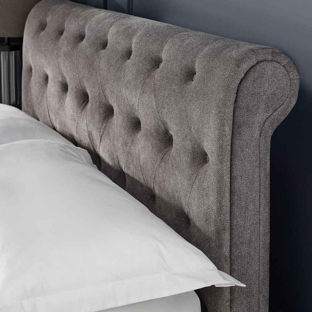 Rahela Fabric Double Bed with 2 Drawers in Grey