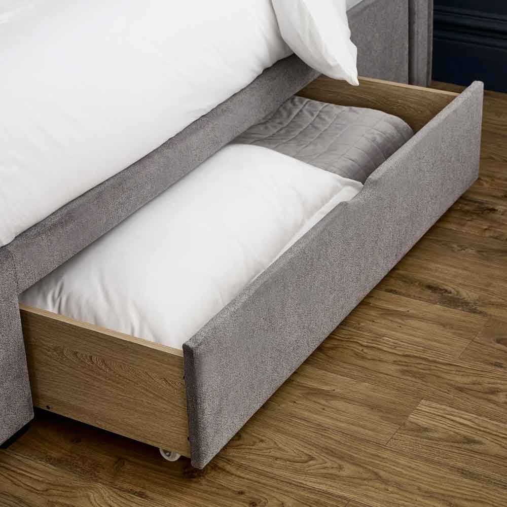 Rahela Fabric Double Bed with 2 Drawers in Grey