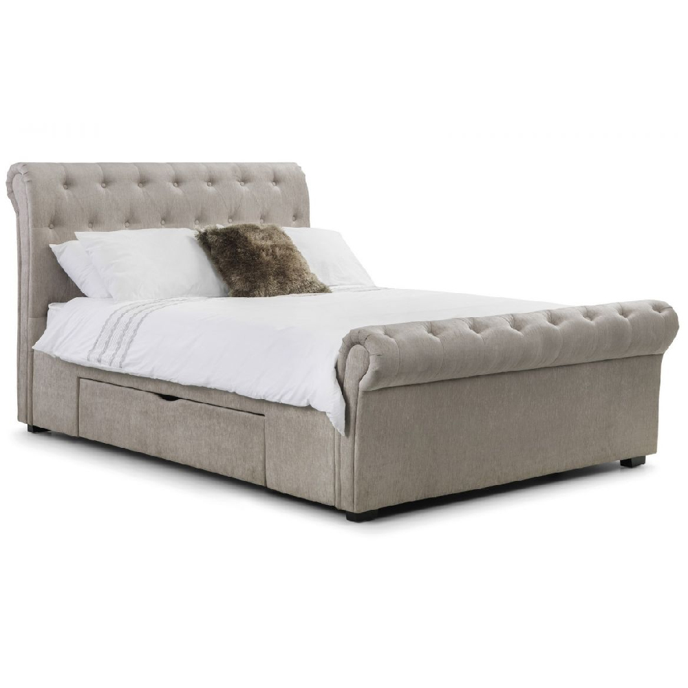 Read more about Rahela fabric double bed with 2 drawers in mink