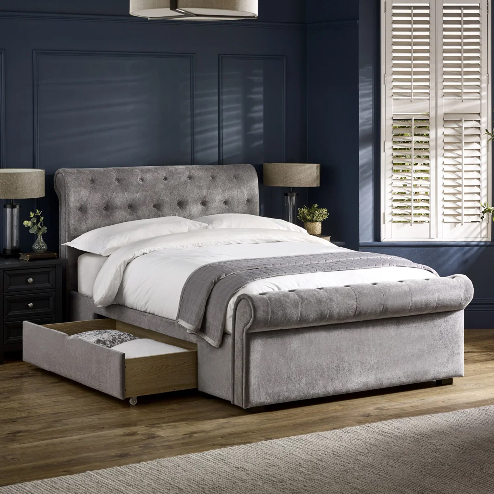 Rahela Fabric King Size Bed in Grey
