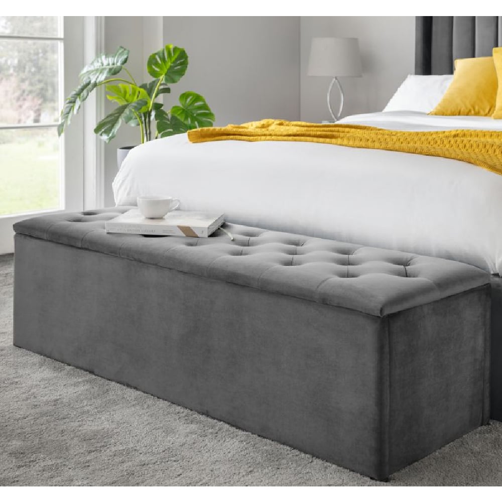 Read more about Rahela velvet blanket box in dark grey