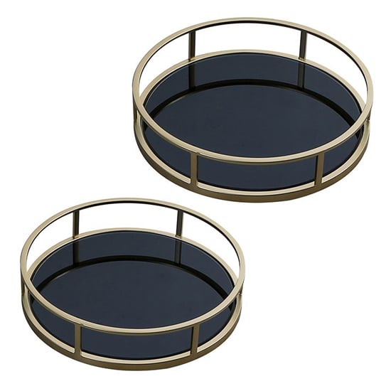 Product photograph of Rail Black Glass Set Of 2 Decorative Plate With Gold Frame from Furniture in Fashion