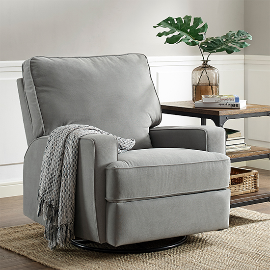 Rylie Fabric Swivel And Gliding Recliner Chair In Grey Furniture in