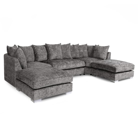 Product photograph of Raine U Shaped Fabric Sofa With Chrome Metal Legs In Grey from Furniture in Fashion