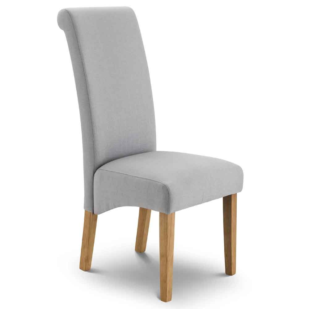 Rainford Grey Fabric Dining Chairs with Oak Legs in Pair