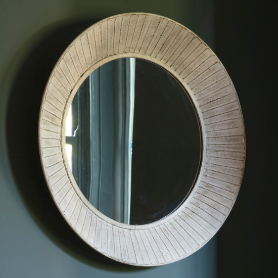 Photo of Raiola round wall mirror in distressed cream frame