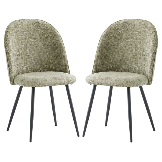 Raisa Olive Fabric Dining Chairs With Black Legs In Pair