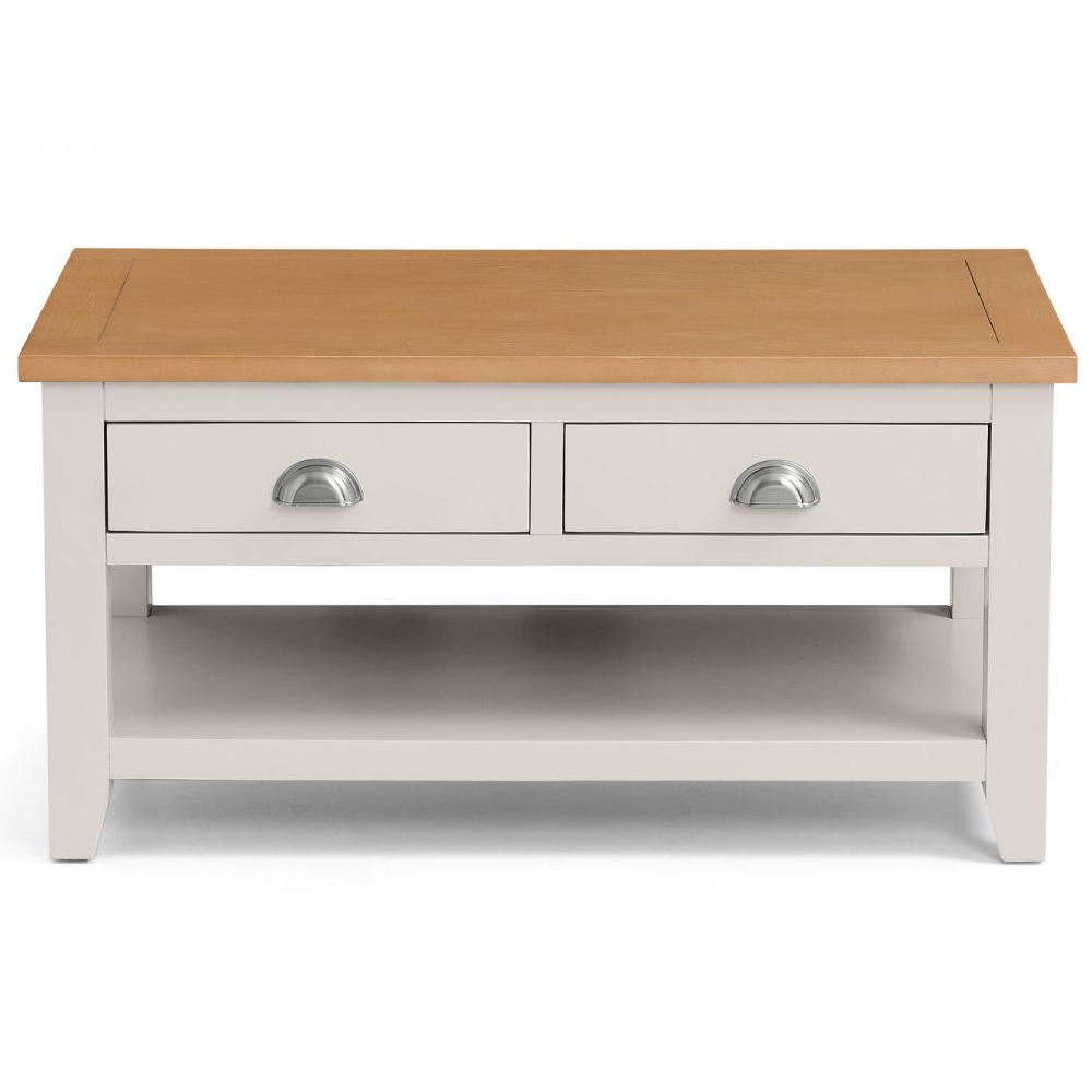 Raisie Wooden Coffee Table With 2 Drawers In Oak And Grey
