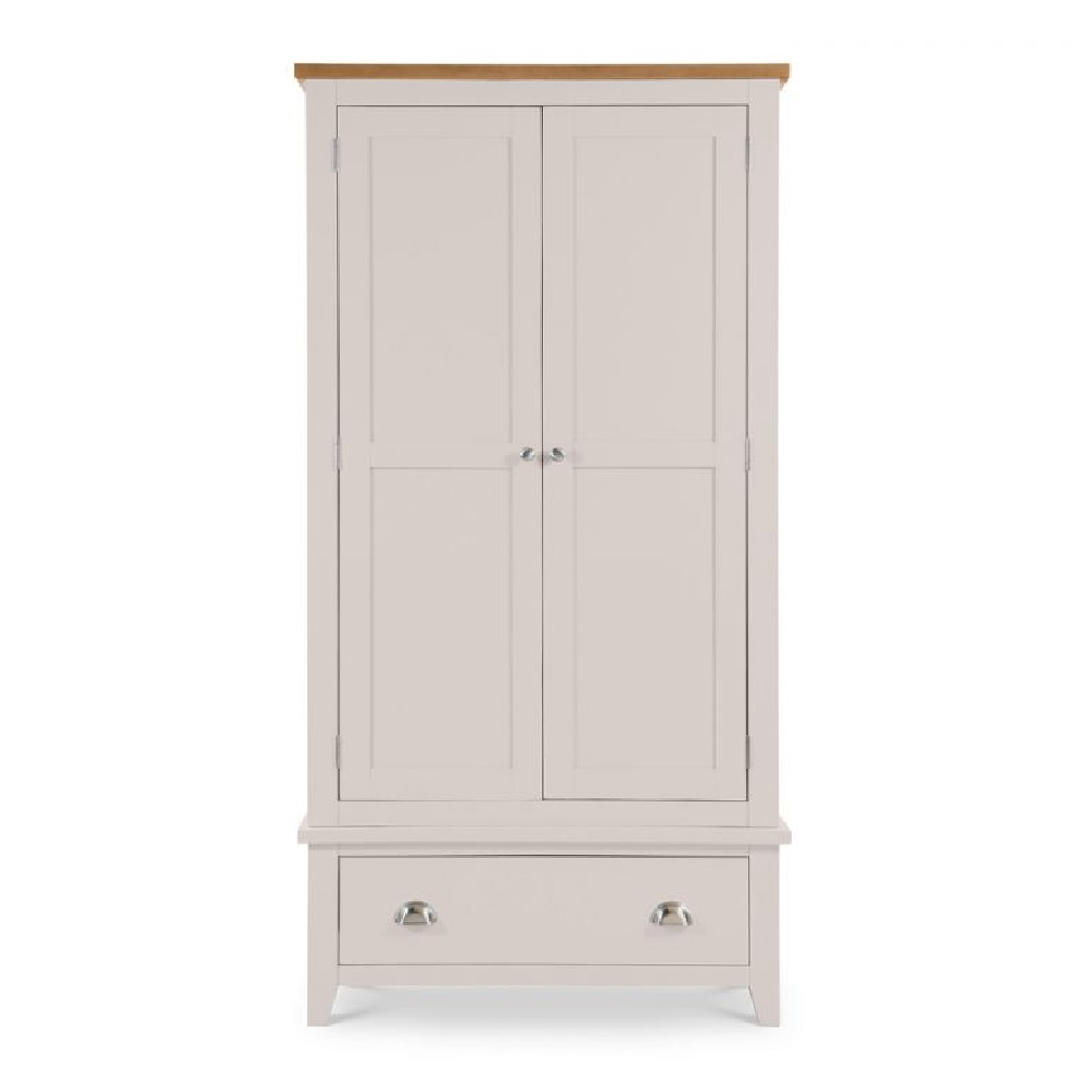 Raisie Wooden Wardrobe With 2 Doors 1 Drawer In Oak And Grey