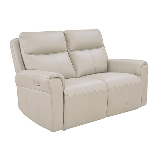 Raivis Leather Electric Recliner 2 Seater Sofa In Stone