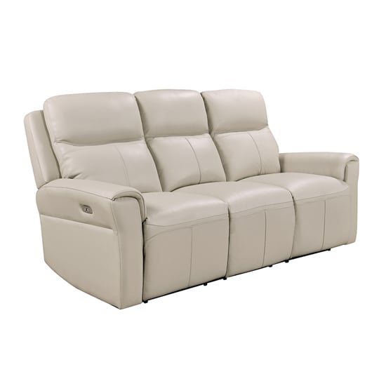 Product photograph of Raivis Leather Electric Recliner 3 Seater Sofa In Stone from Furniture in Fashion