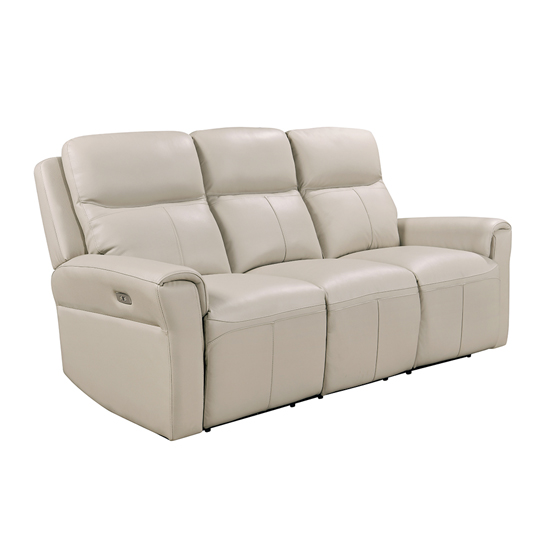 Product photograph of Raivis Leather Electric Recliner 3 Seater Sofa In Stone from Furniture in Fashion