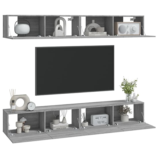 Raivo Wall Hung Wooden Entertainment Unit In Grey Sonoma Oak