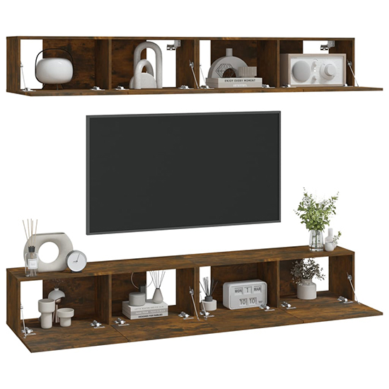 Raivo Wall Hung Wooden Entertainment Unit In Smoked Oak