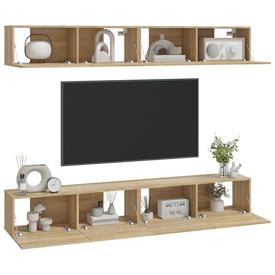 Raivo Wall Hung Wooden Entertainment Unit In Sonoma Oak