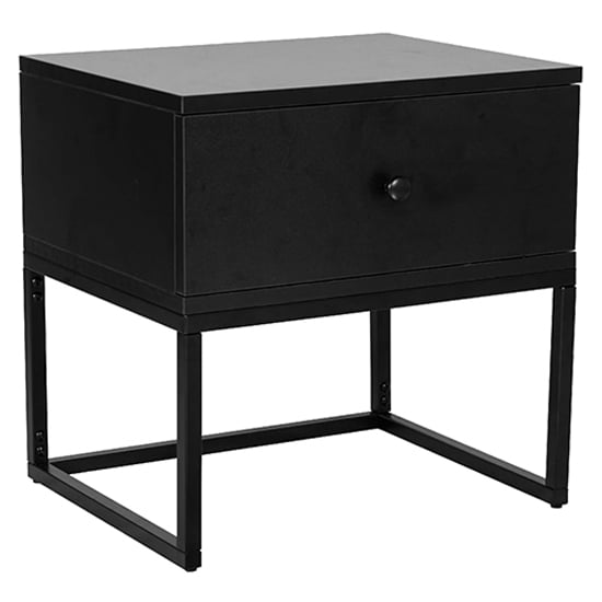 Photo of Raivo wooden bedside cabinet with 1 drawer and black frame