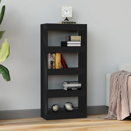 Photo of Raivos wooden bookshelf and room divider in black