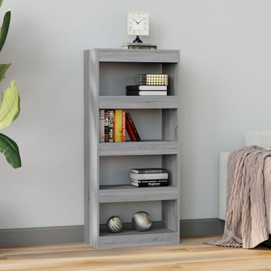 Product photograph of Raivos Wooden Bookshelf And Room Divider In Grey Sonoma Oak from Furniture in Fashion