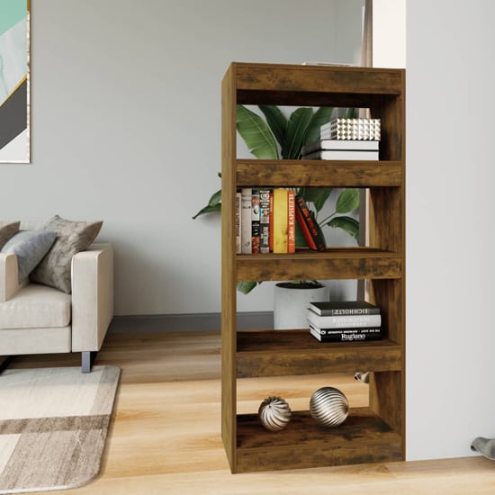 Raivos Wooden Bookshelf And Room Divider In Smoked Oak_2