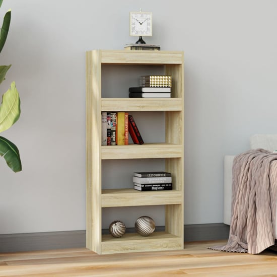 Photo of Raivos wooden bookshelf and room divider in sonoma oak