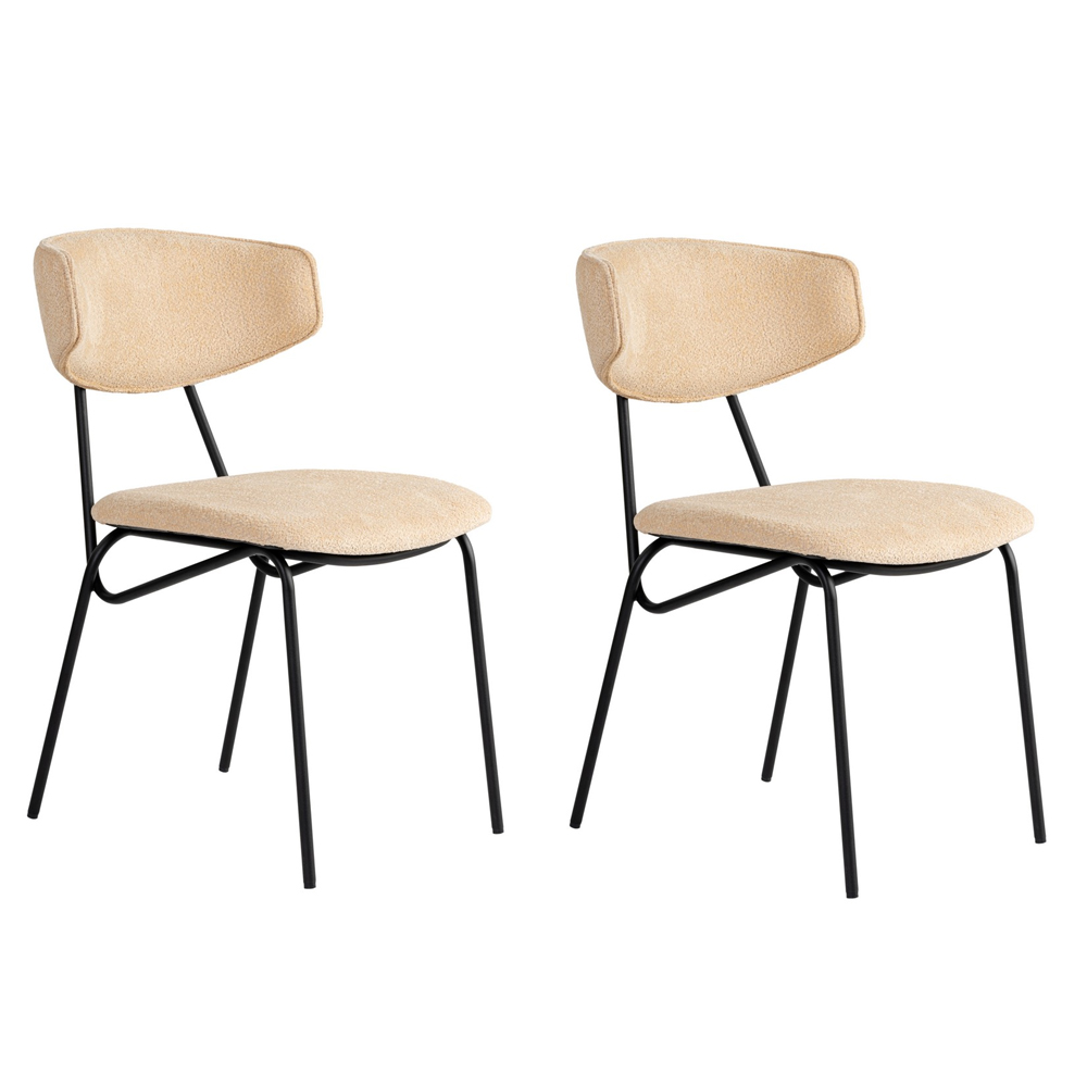 Raleo Beige Fabric Dining Chairs with Black Metal Legs in Pair