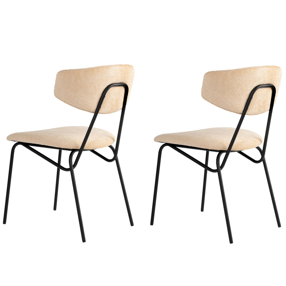 Raleo Beige Fabric Dining Chairs with Black Metal Legs in Pair