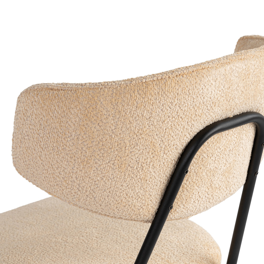 Raleo Beige Fabric Dining Chairs with Black Metal Legs in Pair