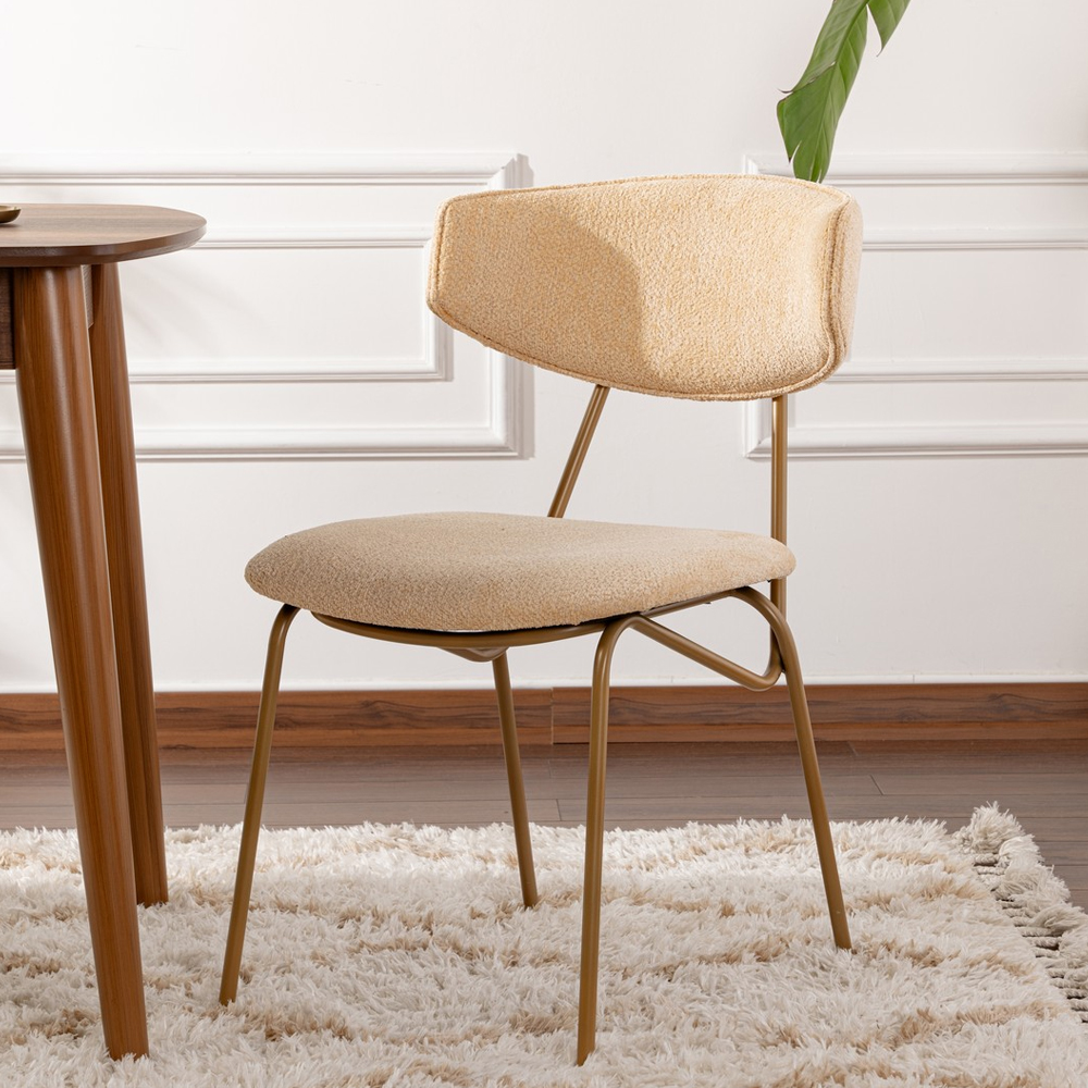 Raleo Beige Fabric Dining Chairs with Gold Metal Legs in Pair