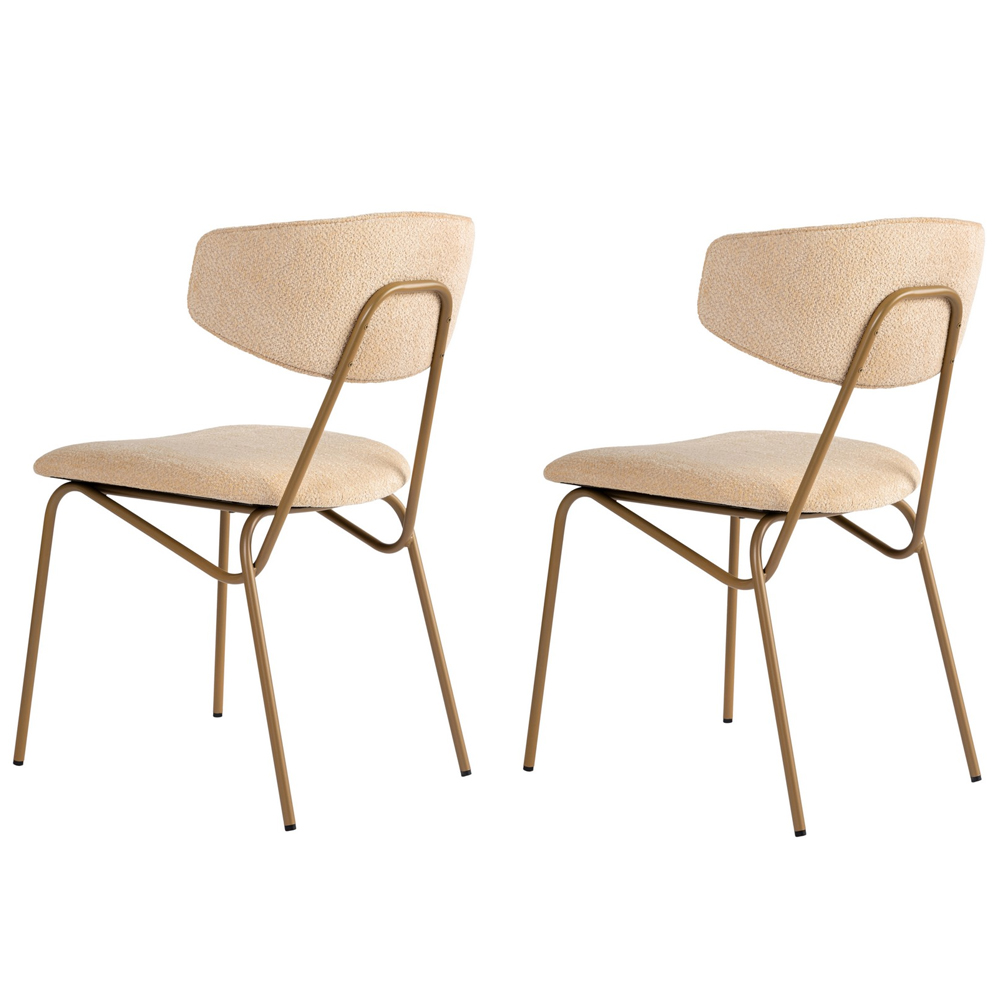 Raleo Beige Fabric Dining Chairs with Gold Metal Legs in Pair