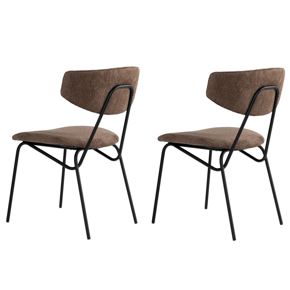 Raleo Brown Fabric Dining Chairs with Black Metal Legs in Pair