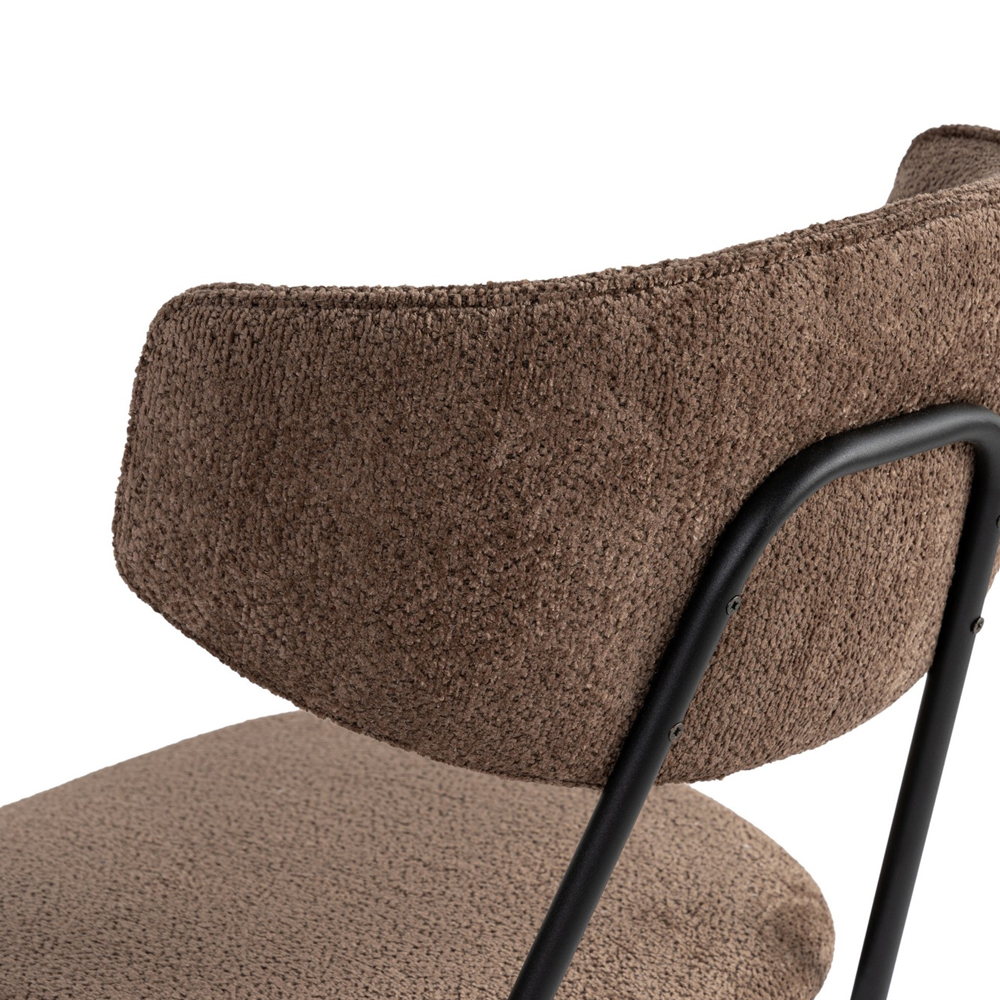 Raleo Brown Fabric Dining Chairs with Black Metal Legs in Pair