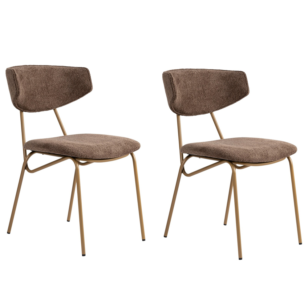 Raleo Brown Fabric Dining Chairs with Gold Metal Legs in Pair