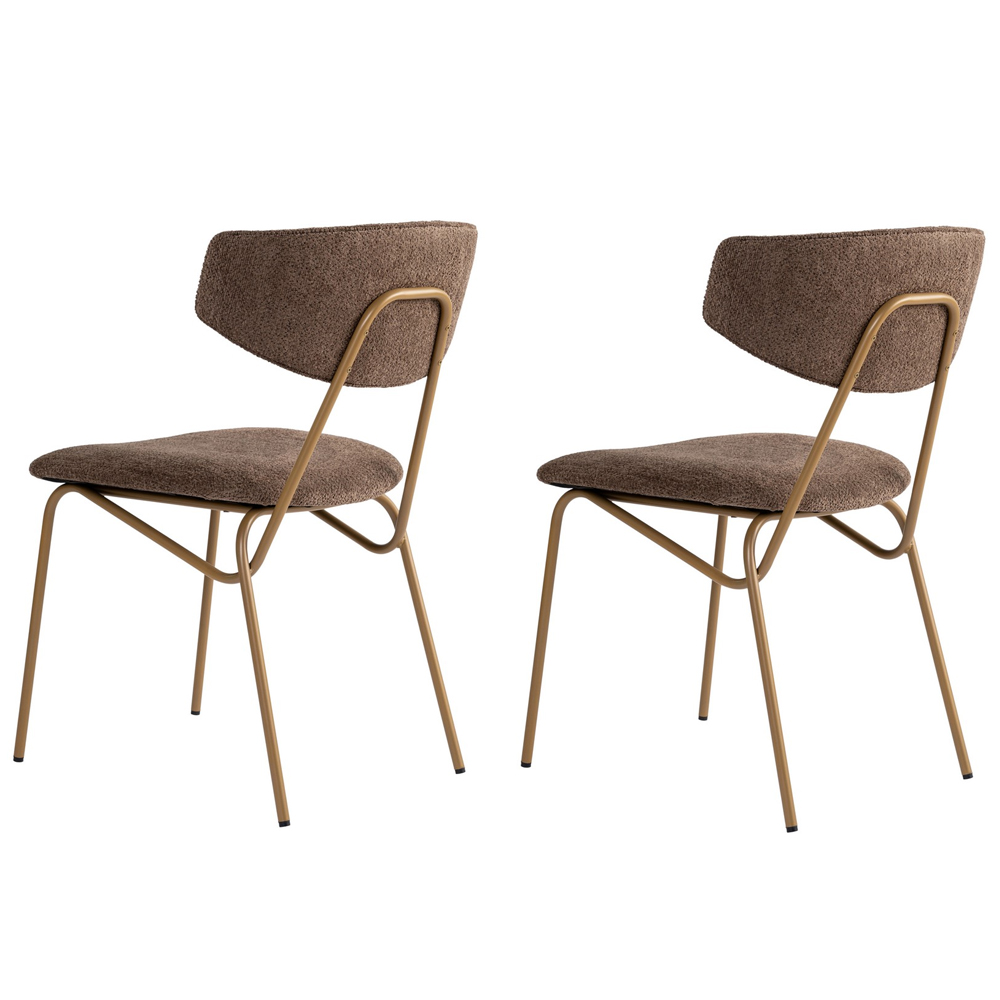 Raleo Brown Fabric Dining Chairs with Gold Metal Legs in Pair