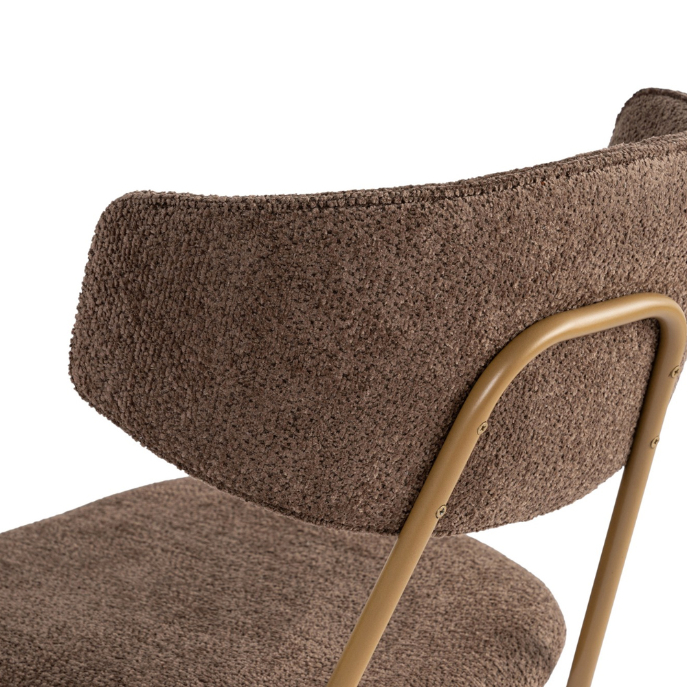 Raleo Brown Fabric Dining Chairs with Gold Metal Legs in Pair
