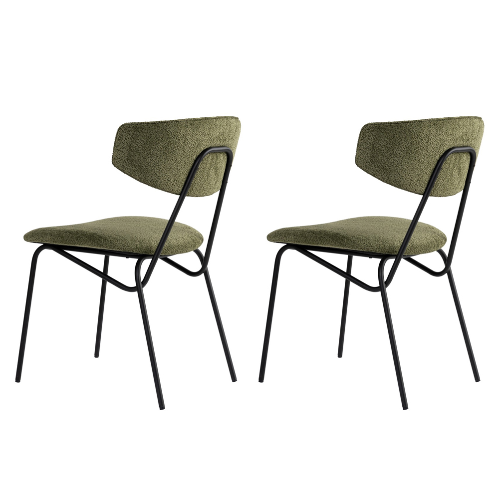 Raleo Green Fabric Dining Chairs with Black Metal Legs in Pair