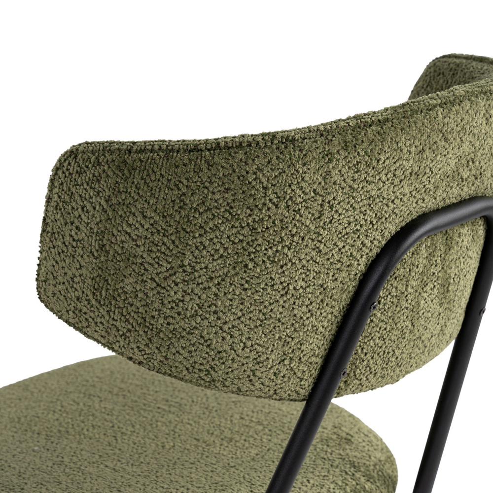 Raleo Green Fabric Dining Chairs with Black Metal Legs in Pair