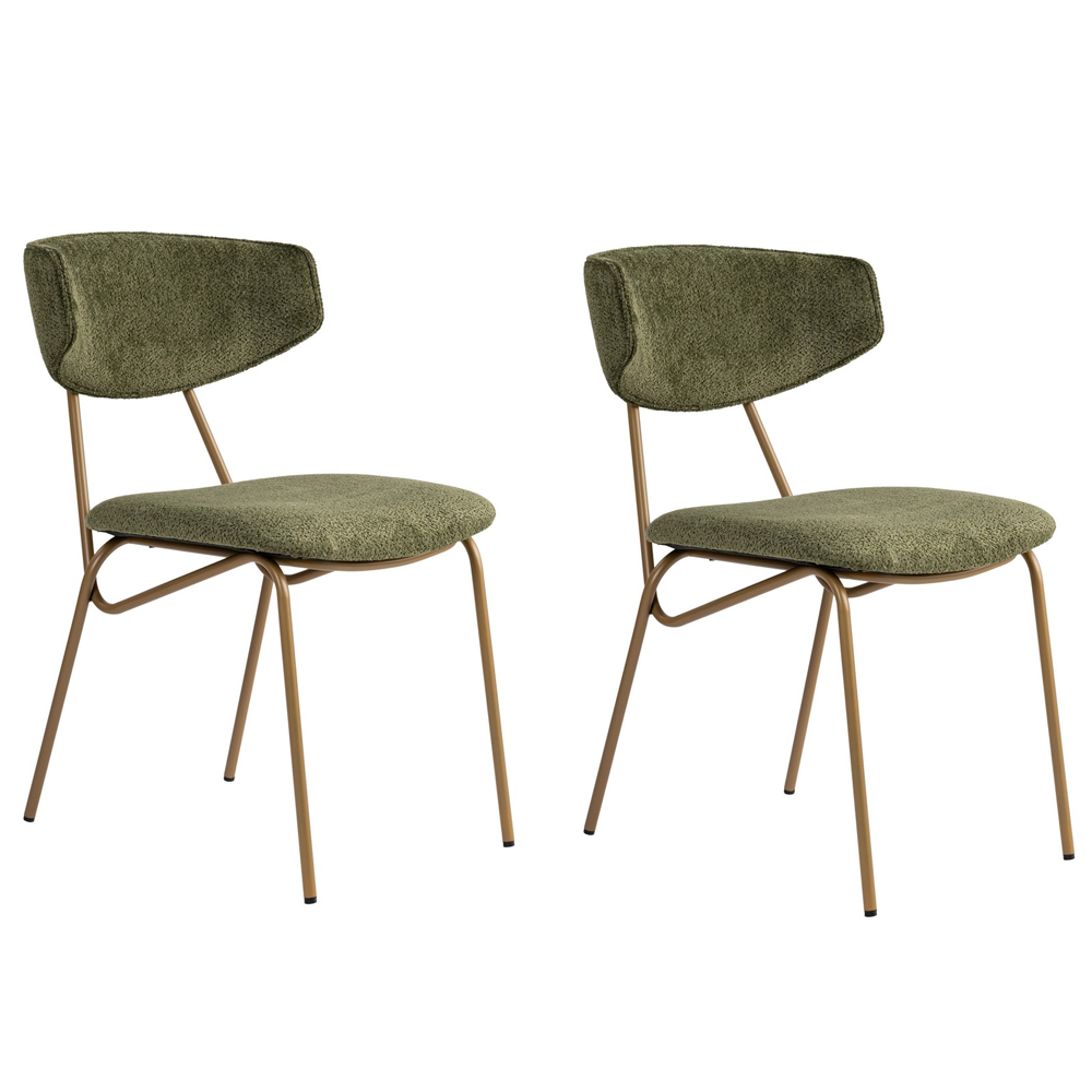 Raleo Green Fabric Dining Chairs with Gold Metal Legs in Pair