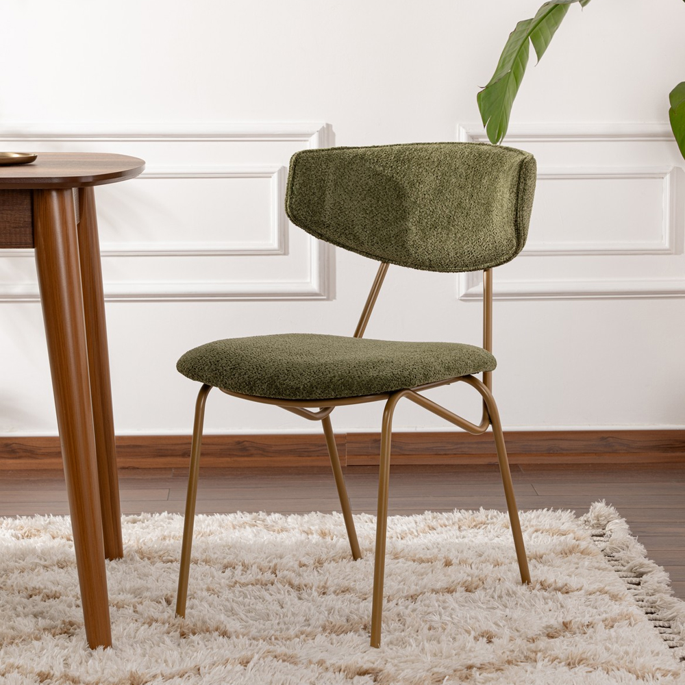 Raleo Green Fabric Dining Chairs with Gold Metal Legs in Pair