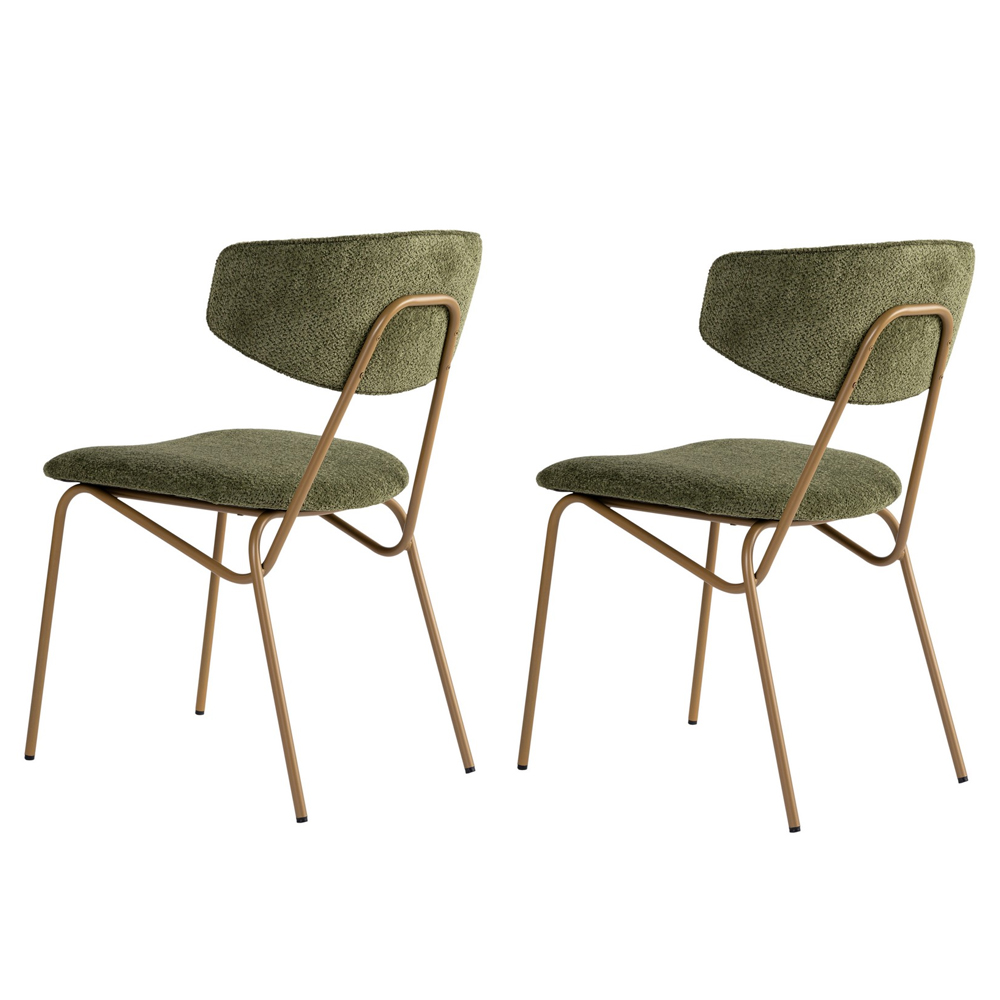 Raleo Green Fabric Dining Chairs with Gold Metal Legs in Pair