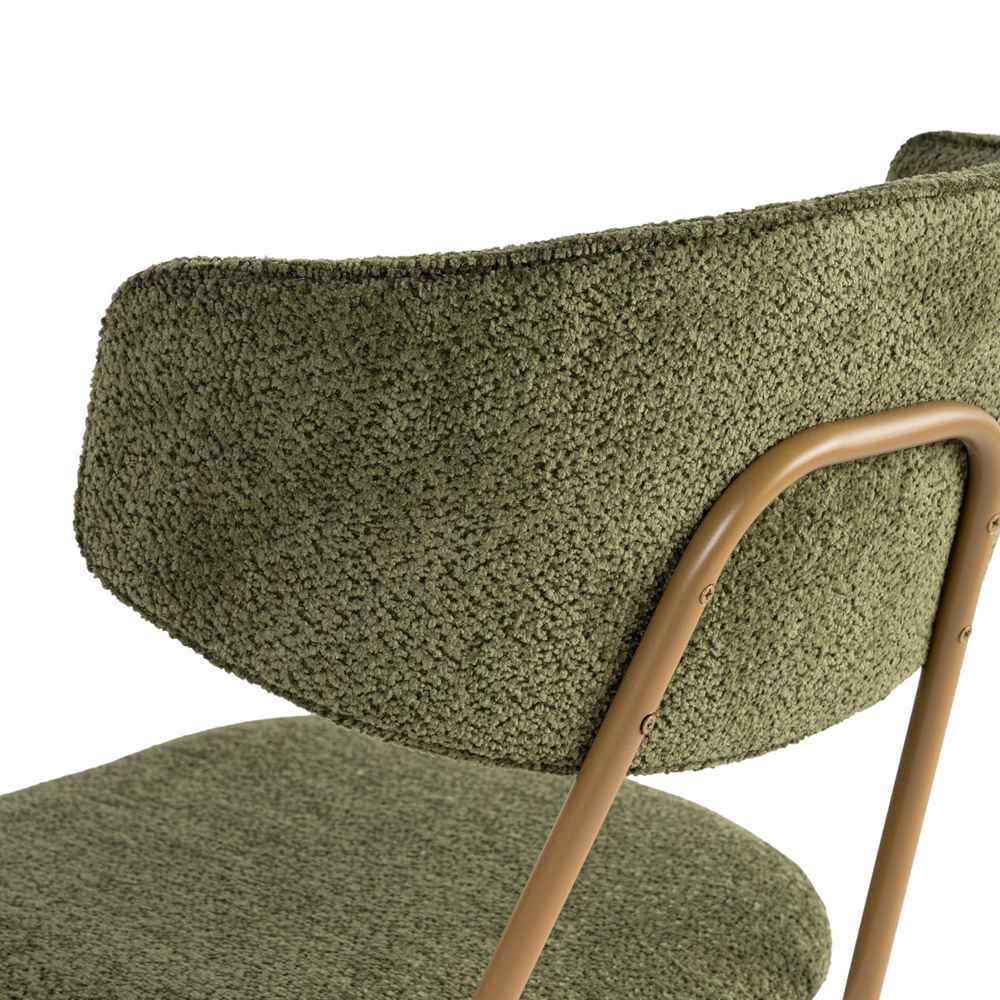 Raleo Green Fabric Dining Chairs with Gold Metal Legs in Pair