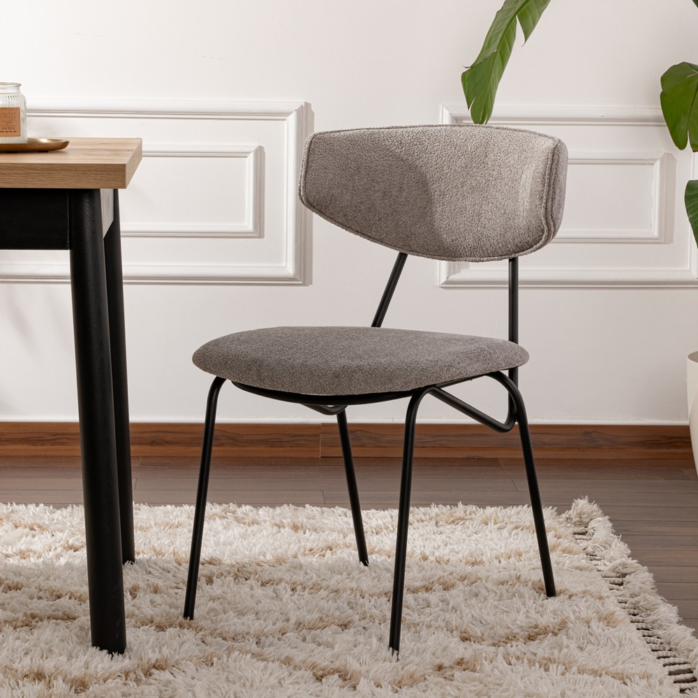 Raleo Grey Fabric Dining Chairs with Black Metal Legs in Pair