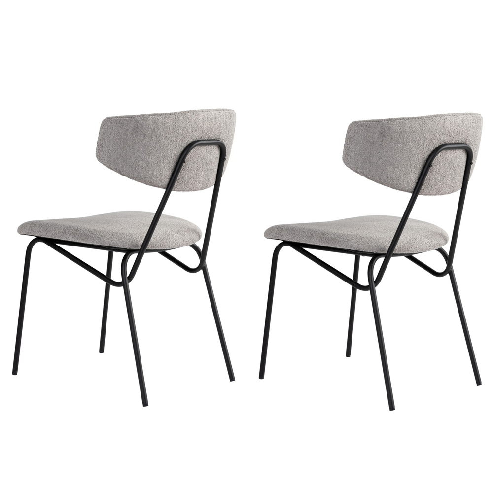 Raleo Grey Fabric Dining Chairs with Black Metal Legs in Pair
