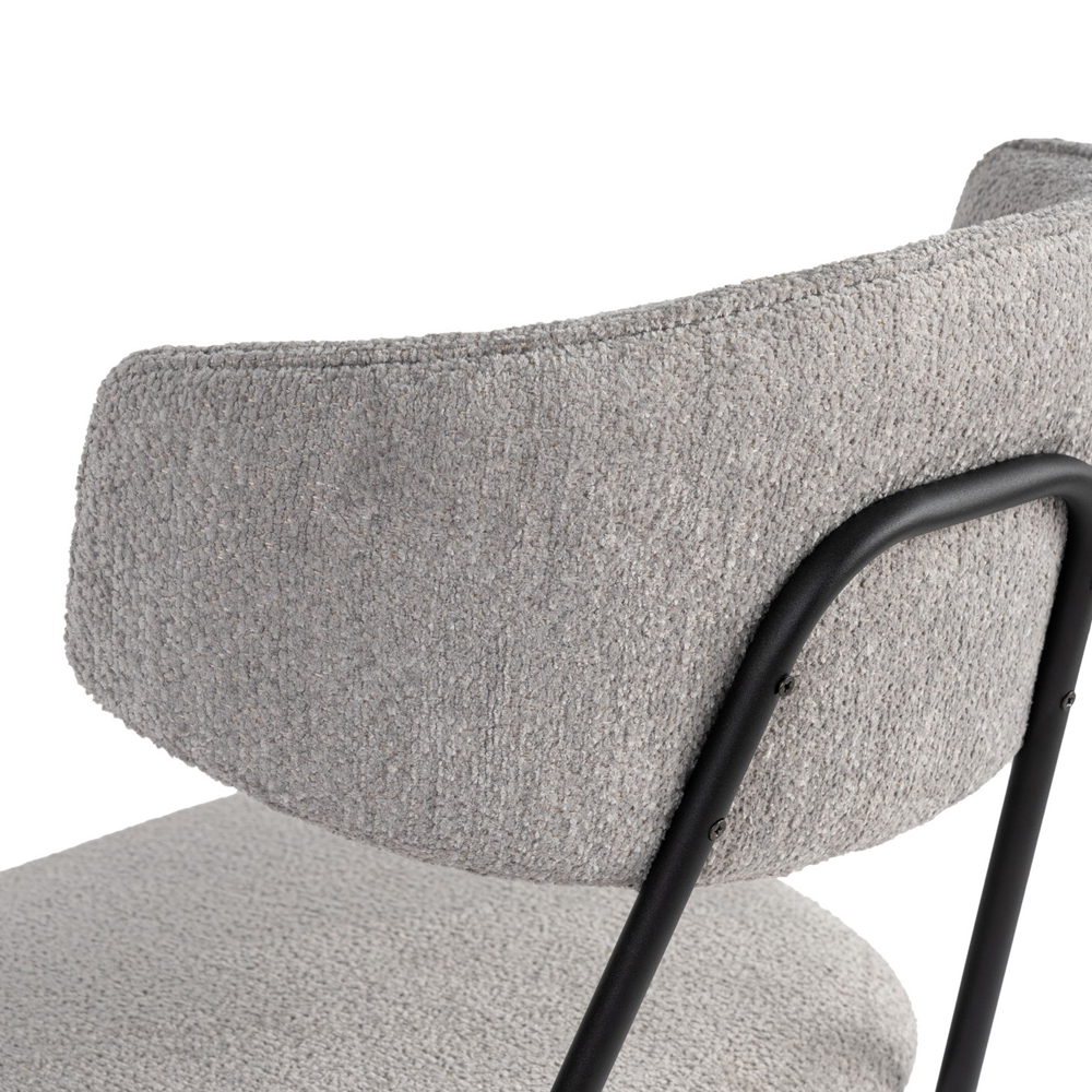 Raleo Grey Fabric Dining Chairs with Black Metal Legs in Pair