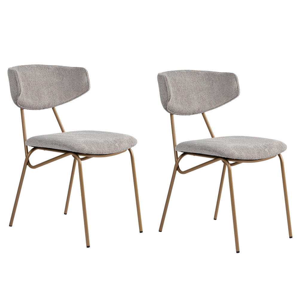 Raleo Grey Fabric Dining Chairs with Gold Metal Legs in Pair