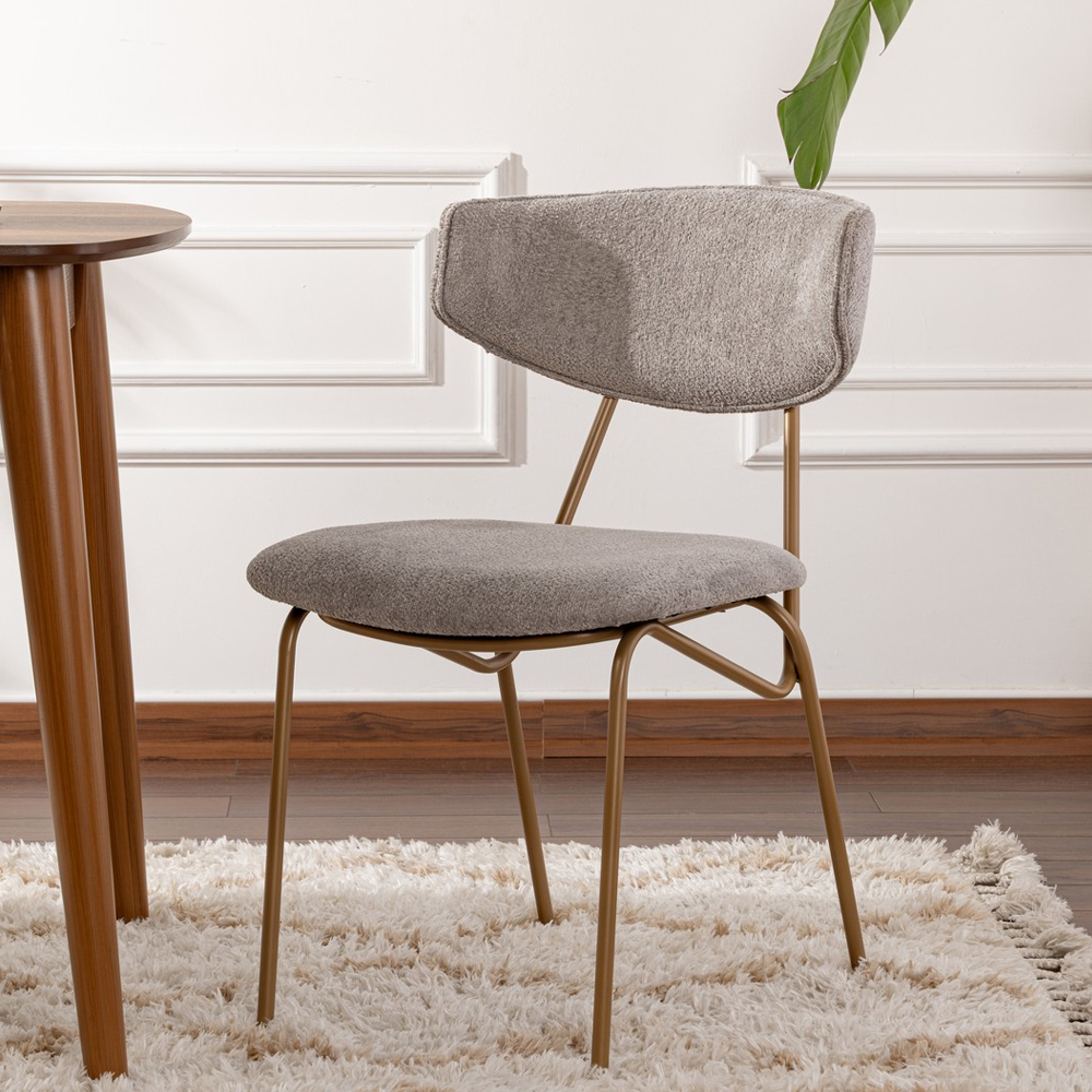 Raleo Grey Fabric Dining Chairs with Gold Metal Legs in Pair