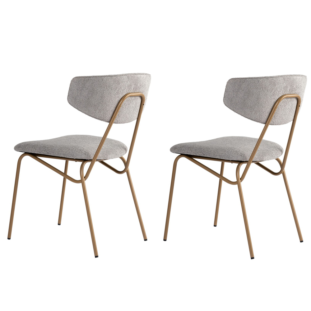 Raleo Grey Fabric Dining Chairs with Gold Metal Legs in Pair