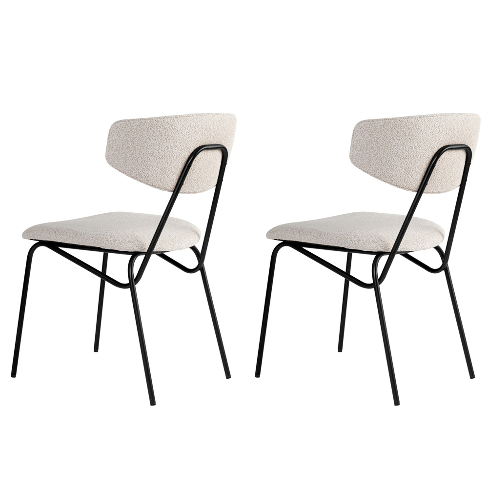 Raleo White Fabric Dining Chairs with Black Metal Legs in Pair